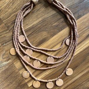 Tan Layered Necklace with Circular Pendants